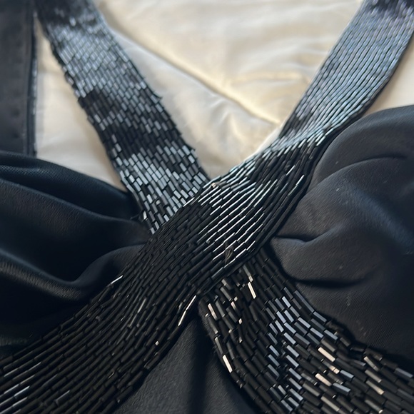 Vintage Cache Black Sheath Cocktail Mini Dress V Neck ThickStraps Beading Size 4 - Picture 15 of 17